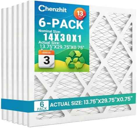 14x30x1 MERV 13 Pleated HVAC Furnace Air Filters, 6-Pack