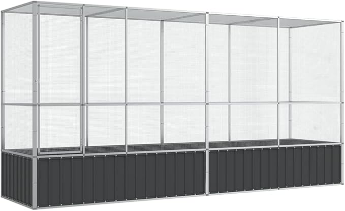 Large Metal Heavy Duty Walk-in Aviary Cage with Extension, Ample Activity Space Bird Cage with Lockable Door Also for Chickens and Rabbits, Silver 164.8"x42.1"x83.5" Steel,-407