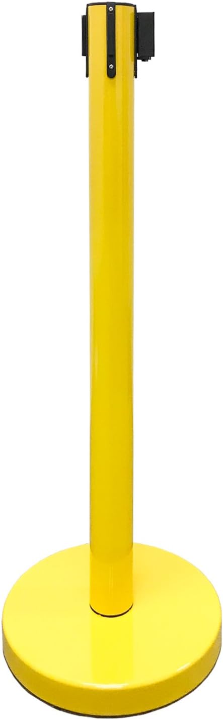 Retractable Stanchion, 6 SPECIALTY Posts + Signframe, 36" Ht, 78" Special Event & Holiday Theme Belt + Bonus Replacement Cassettes + Wall Receiver (YEL Post/Red Belt)