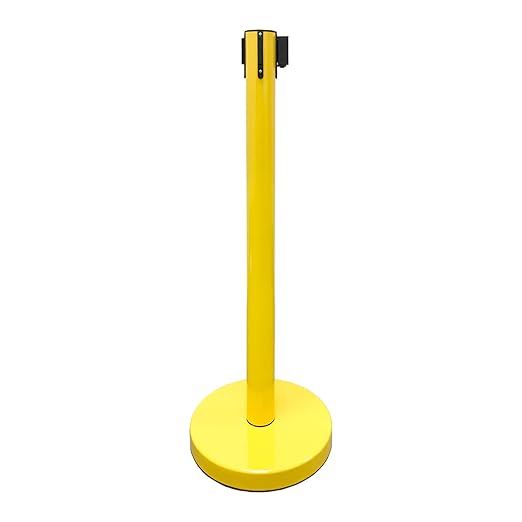 VIP Crowd Control Retractable Belt Stanchion Queue Safety Barrier Set, 36" Ht, 78" Belt (2 YEL Posts Black/Yellow Belt)