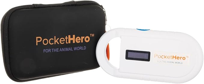 Pocket Hero ISO Microchip Scanner for Pets, Compact, Rechargeable Reader with Bright Display, USB Cable and Test Chip Included