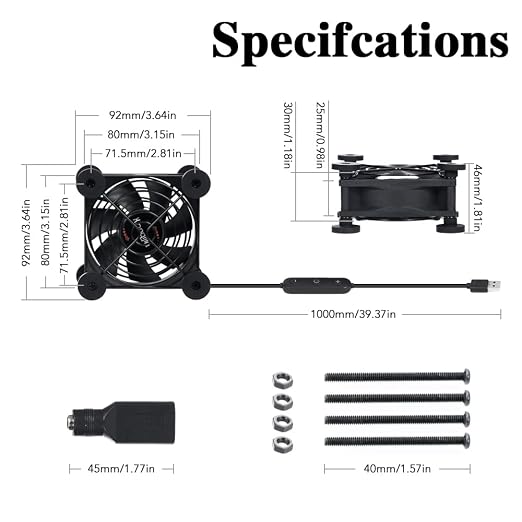 Quiet 80mm Fan with 10 Speed USB 5V DC 12V IPX5 Waterproof Cooling Fan