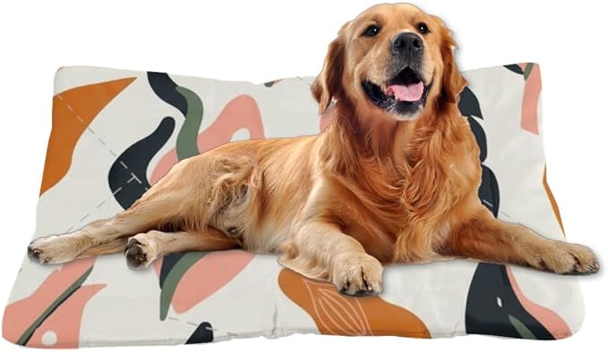 Pastel Pink Leaves Dog Beds & Furniture Pet Bed & Crate Mat Pet Pad Dog Crate Pillow Washable Non-Slip Cushion Bed Washable Pad Mat Pillows for Medium Dogs Indoor Outdoor 36X24 Inch