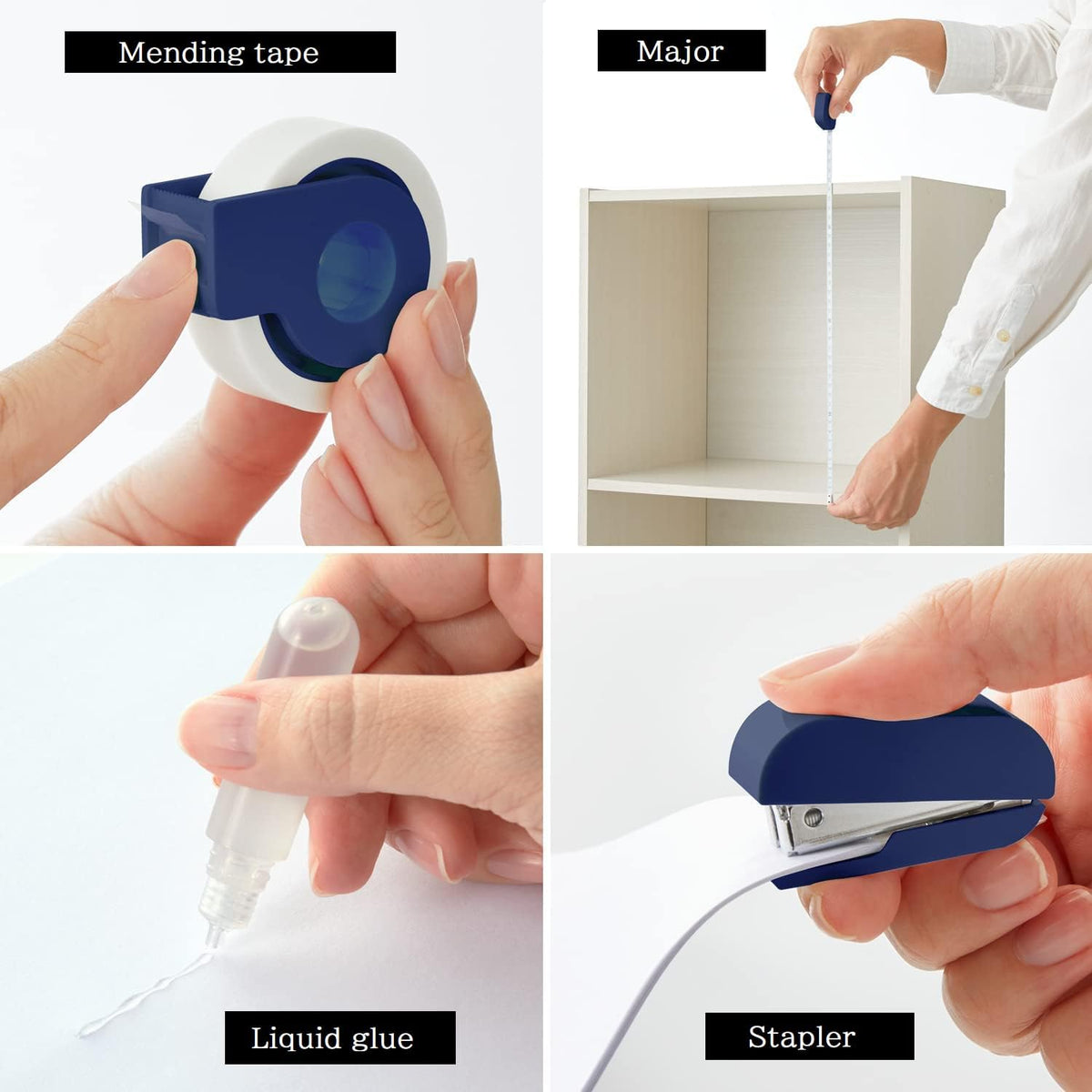 Plus Stationery Kit Navy (Scissors, stapler, tape, liquid glue, cutter, ruler, tape measure, pin for SIM card replacement) TD-001 30-212 With Original Stylus Ballpoint Touch Pen