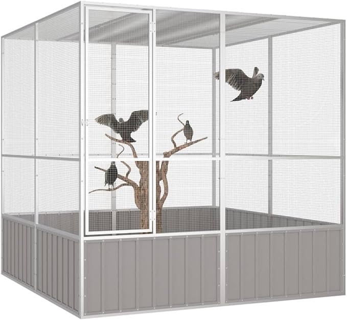 Large Flight King Bird Cage, Steel Bird Cage Flight Cage for Cockatiels African Parakeets Green Cheek Conures Pigeons Parrot, Gray 84.1"x85.6"x83.3",-971