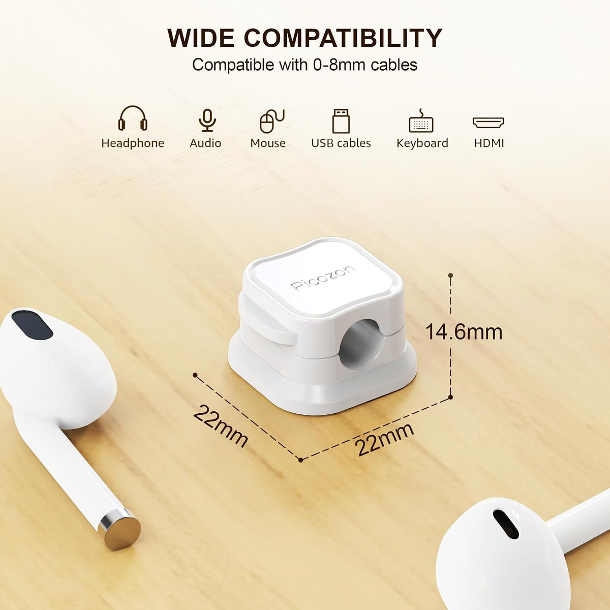 48 Pack Magnetic Cable Clip Organizer Cord Holder, Picozon Adhesive Cable Management, Wire Phone USB Charger Cable Holder, Keeper Organizer for Office Home Desktop Table - White