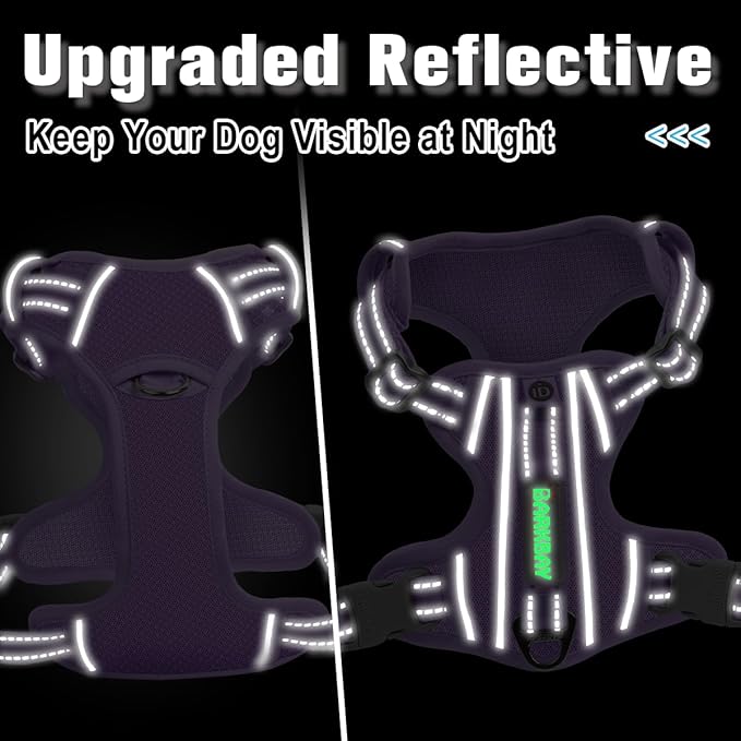 BARKBAY Dog Harness No Pull with ID Tag Pocket - Heavy Duty, Reflective, Easy Control for Large Dogs(Violet Purple,XS)