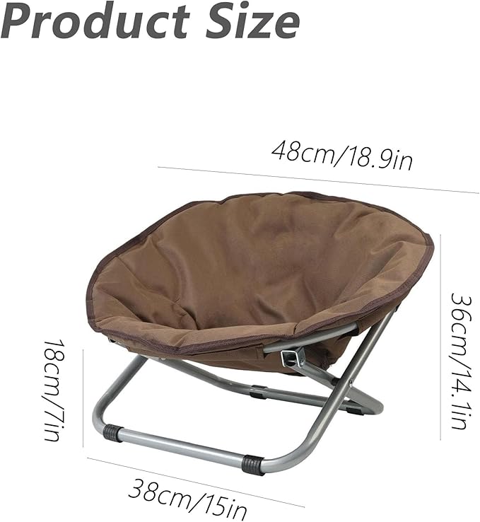 Portable Dog Bed 48 * 38cm Fold Moon Bed Chair, Foldable Taco Pet Bed Elevated Dog Bed, Waterproof Camping Chairs for Small Dogs and Pets - Brown