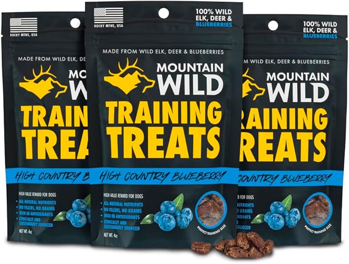 High Country Wild Blueberry Elk & Venison Training Dog Treats - Natural Grain-Free Puppy & Dog Snacks - Protein for Training & Reward - No Fillers, No Artificial Preservatives, 4oz 3 Packs