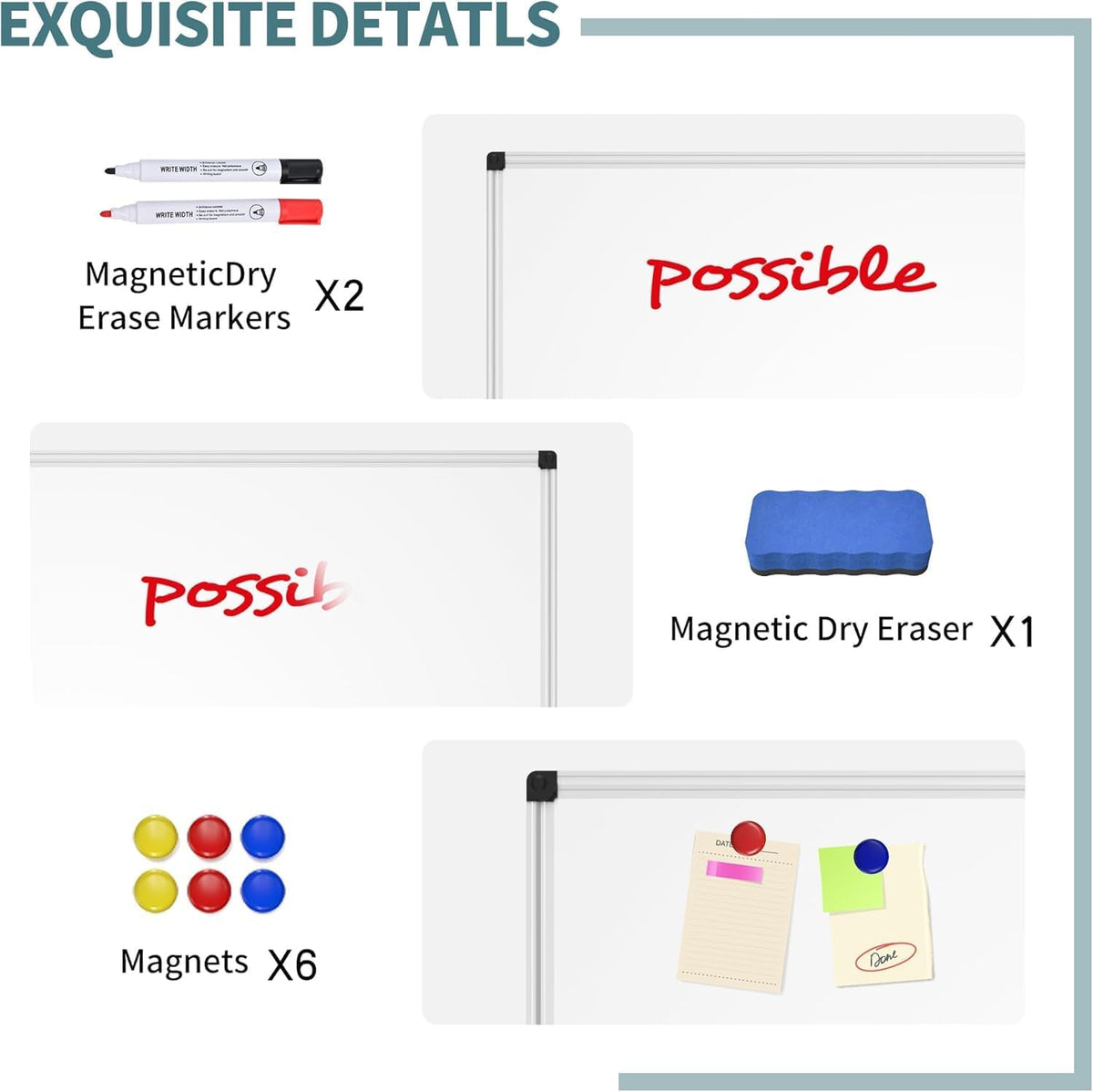 Magnetic Dry Erase Whiteboard, 46 x 33 Inch Large Wall Mounted White Board