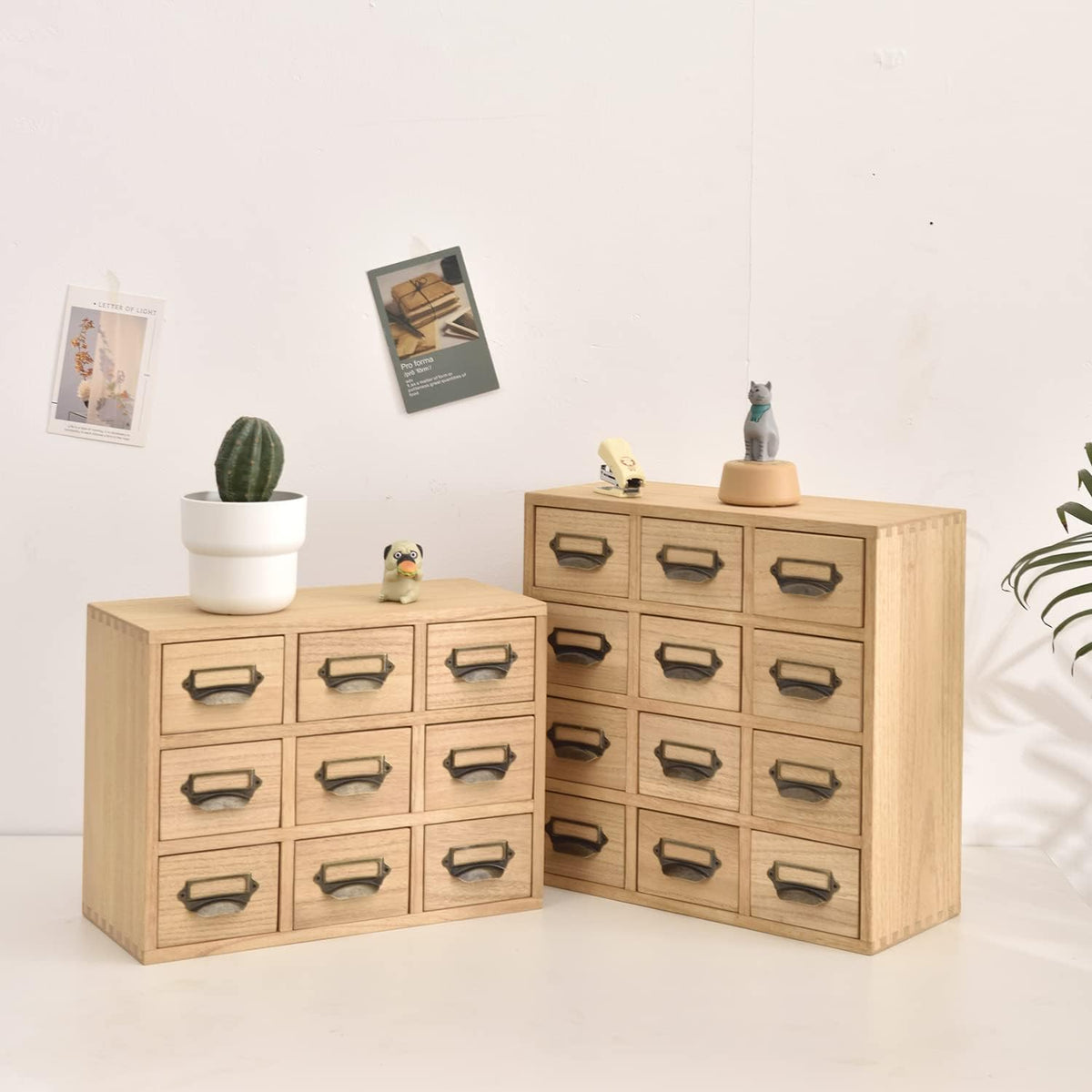 KIRIGEN Wooden Desk Organizer with 9 Drawers, Storage Cabinet, Natural