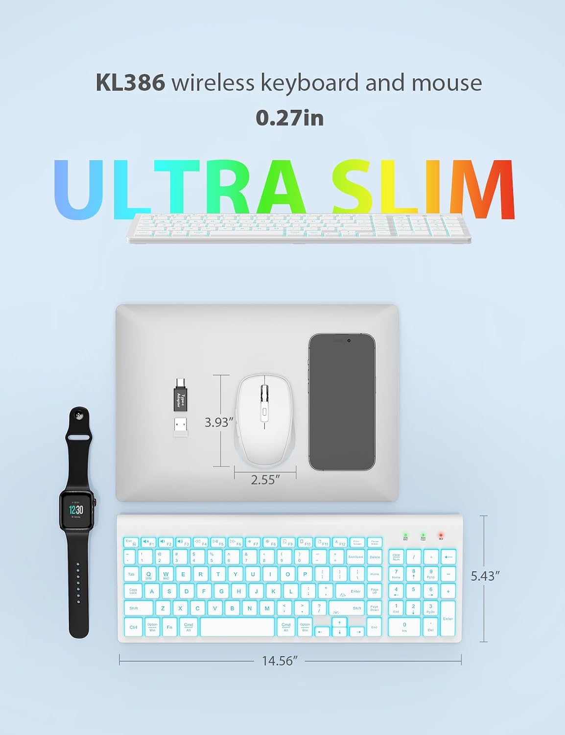 SABLUTE Wireless Keyboard and Mouse Combo, Compact Backlit Scissor Keys