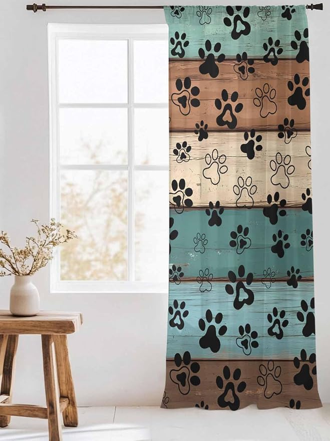 Sheer Curtains 84 Inches Long, Vintage Farmhouse Country Wooden Grain Privacy