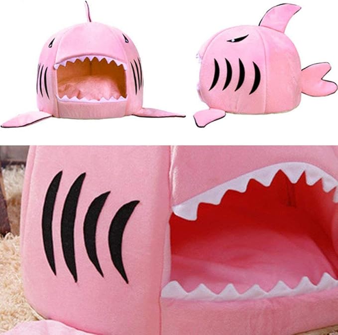Shark Shaped Pet Dog Puppy Bed Warm Cat Bed House Nest for Autumn Winter Grey L