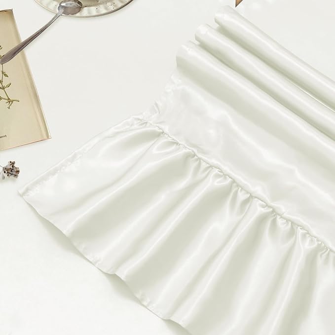 2 Pack White Satin Table Runner 12 x 72 Inch | Ruffle Design, Luxurious Dining
