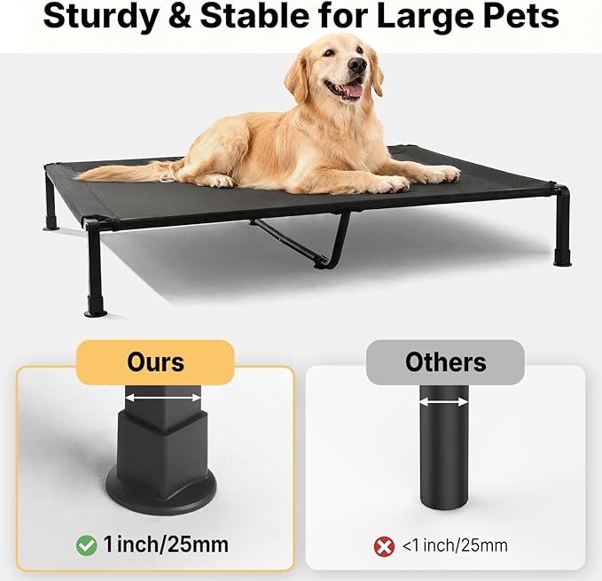 Veehoo Elevated Dog Bed Large Sized with Fluffy Plush Bolster Cushion, Washable Orthopedic Dog Couch Bed, Cooling Raised Pet Cot with Removable Mat, Breathable Mesh, No-Slip Feet, 48x 37 inches, Black