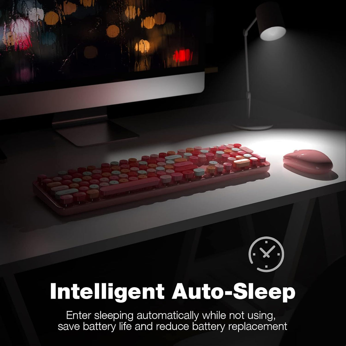 KNOWSQT Wireless Keyboard and Mouse Combo, Pink 104 Keys Full-Sized 2.4 GHz Round Keycap Colorful Keyboards, USB Receiver Plug and Play, for Windows, Mac, PC, Laptop, Desktop