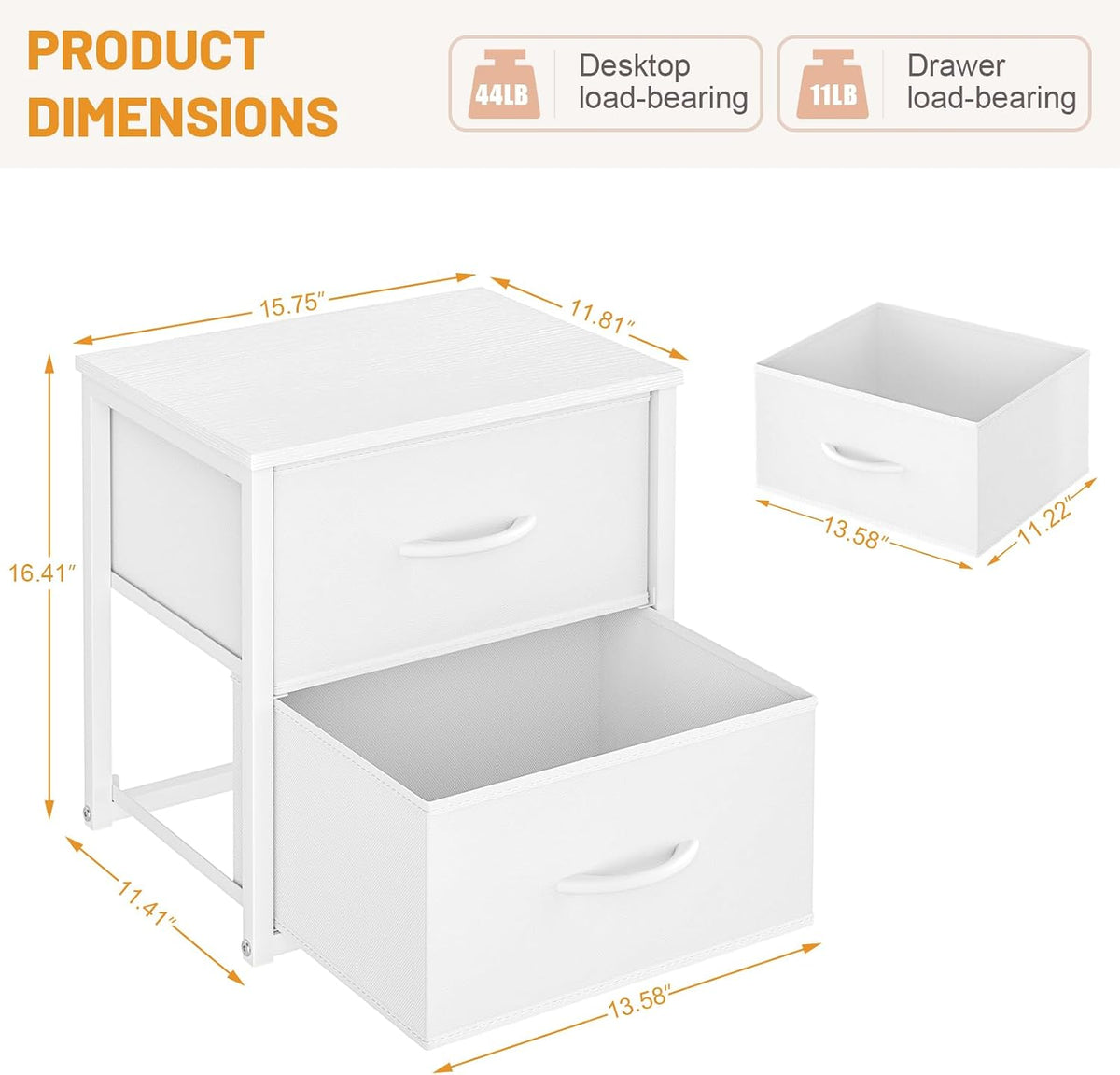 DAOUTIME 2-Pack Stackable Storage Drawers (4 Drawers Total), White Closet Organizer with Wooden Top & Metal Frame, Freestanding or Stackable Dresser for Bedroom, Living Room, Under Bed