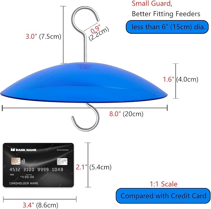 Small Rain Cover for Bird Feeder - Mini Blue 8" X 2 PC Small Hanging Weather Guard Protective Dome - Dia. 20CM