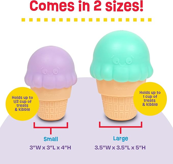 Brightkins Large Ice Cream Treat Dispenser - Interactive Dog Toys, Dog Treat Dispenser Toy, Puppy Toys Interactive, Puzzle Balls for Dogs, Puppy Enrichment Toy, Pet Puzzles for Boredom