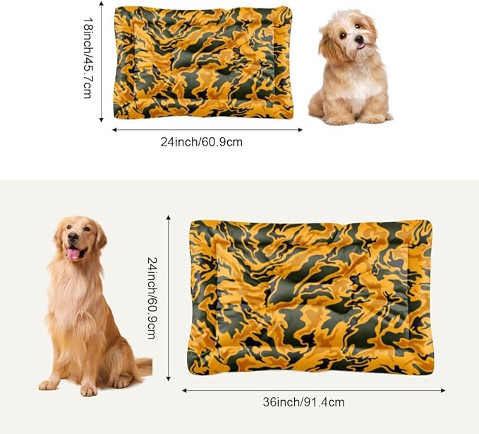 Yellow-Green Swirl Camo Dog Beds & Furniture Crate Mats Kennel Pads Crate Dog Bed Washable Non-Slip Bed Washable Small Cage Mats for Crates Kennel Accessories Indoor Outdoor 36X24 Inch