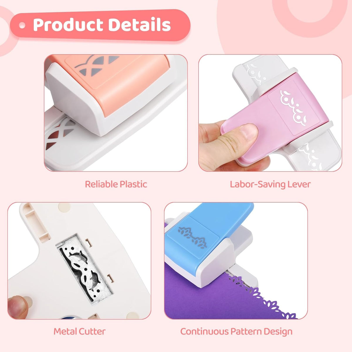 4pcs Border Punches, Border Edge Craft Floral Pattern Punches, Border Punches for Paper Crafts, Scroll Punch for Scrapbooks, Wedding Cards, Greeting Cards, Decoration and DIY Arts