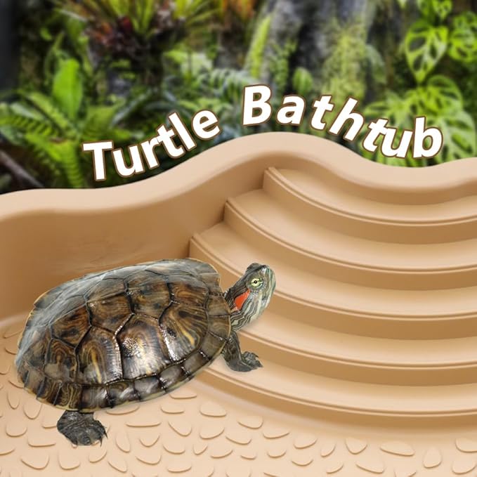 Extra Large Reptile Habitat Turtle Bathing Pool Reptile Food Dish Water Bowl with Slope Terrarium Decoration for Turtle Horned Frog Lizard Gecko Snake