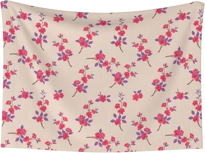 Reversible Plush Dot Pet Blanket for Dogs and Cats, Cherry Flower Seamless Flowers Pattern, Ultra Soft Two Sided Design with Warm Fuzzy Side and Smooth Side for Comfort