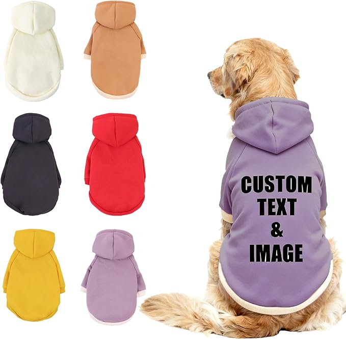 Custom Dog Hoodie, Personalized Sweatshirt with Photo Text Name Logo, Customized Hooded Sweater for Small Medium Large Dogs & Cats (Purple, XX-Large)