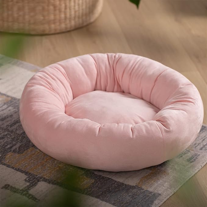 KASENTEX Round Dog Bed - Medium/Large Dogs, Donut Cat Bed - Anti Slip, Machine Washable (Pink, 27x27 Inches)