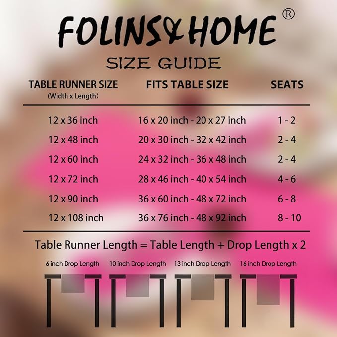 FOLINS&HOME Hot Pink Waterproof Decorative Table Runner 36 Inches Long | 210GSM