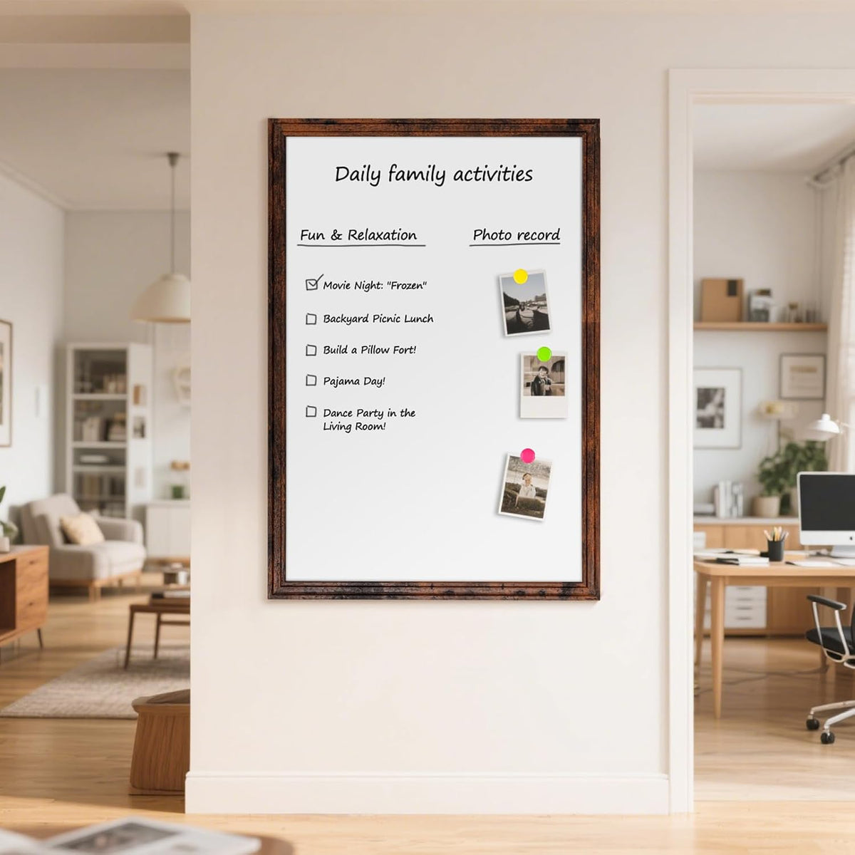 Large Dry Erase White Board for Wall, 48"x36", Brown White Wooden Frame