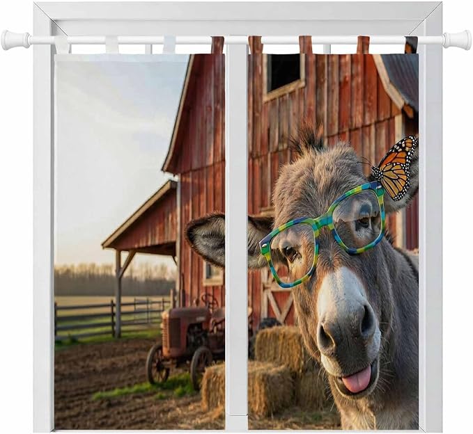 Farm Donkeys Living Room Curtains 84 Inch Length, Window Curtains Tab Top
