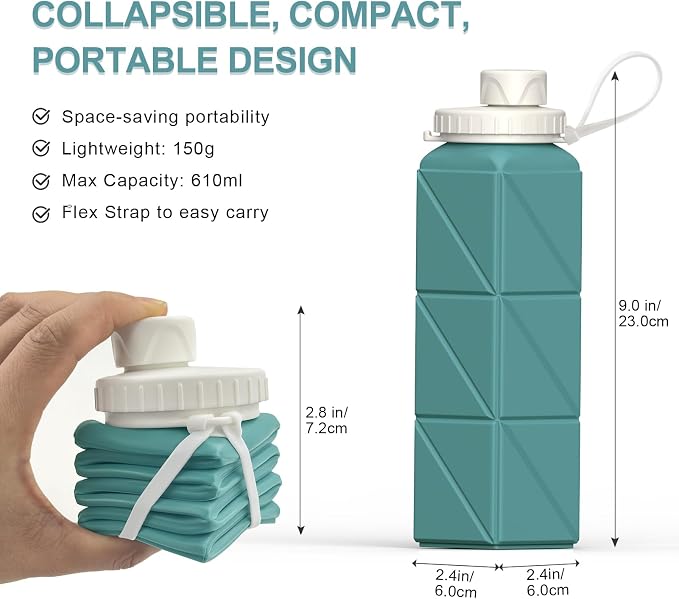 BEAUTAIL Collapsible Water Bottles 21oz/610mL, Silicone Travel Water Bottle |