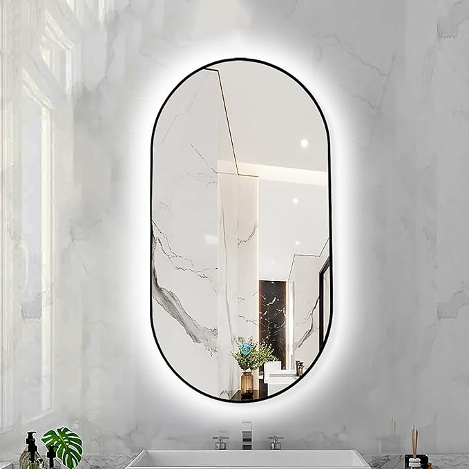 Oval LED Illuminated Bathroom Mirror, Wall-mounted Vanity Makeup Mirror