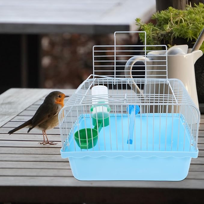 Small Bird Travel Cage:Portable Small Bird cage with Parrot Feeder Cups & Standing Perch for Parakeets Lovebirds Parrotlets
