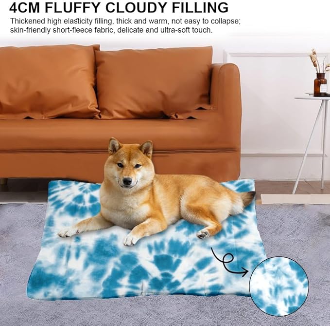 Retro Boho Turquoise Washable Small Dog Bed Furniture Dog Crate Mat Machine Washable Crate Pads Bed Non-Slip Bedding Outside Beds for Medium Dogs Mat Needs for Home Indoor Outdoor 24X18 Inch