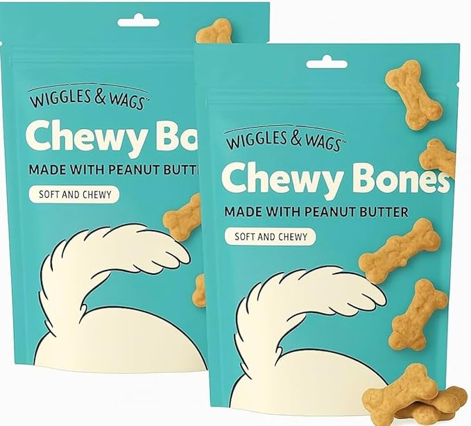 Wiggles & Wags Chewy Bones Dog Treats, Peanut Butter, Soft and Chewy, 2 Pack