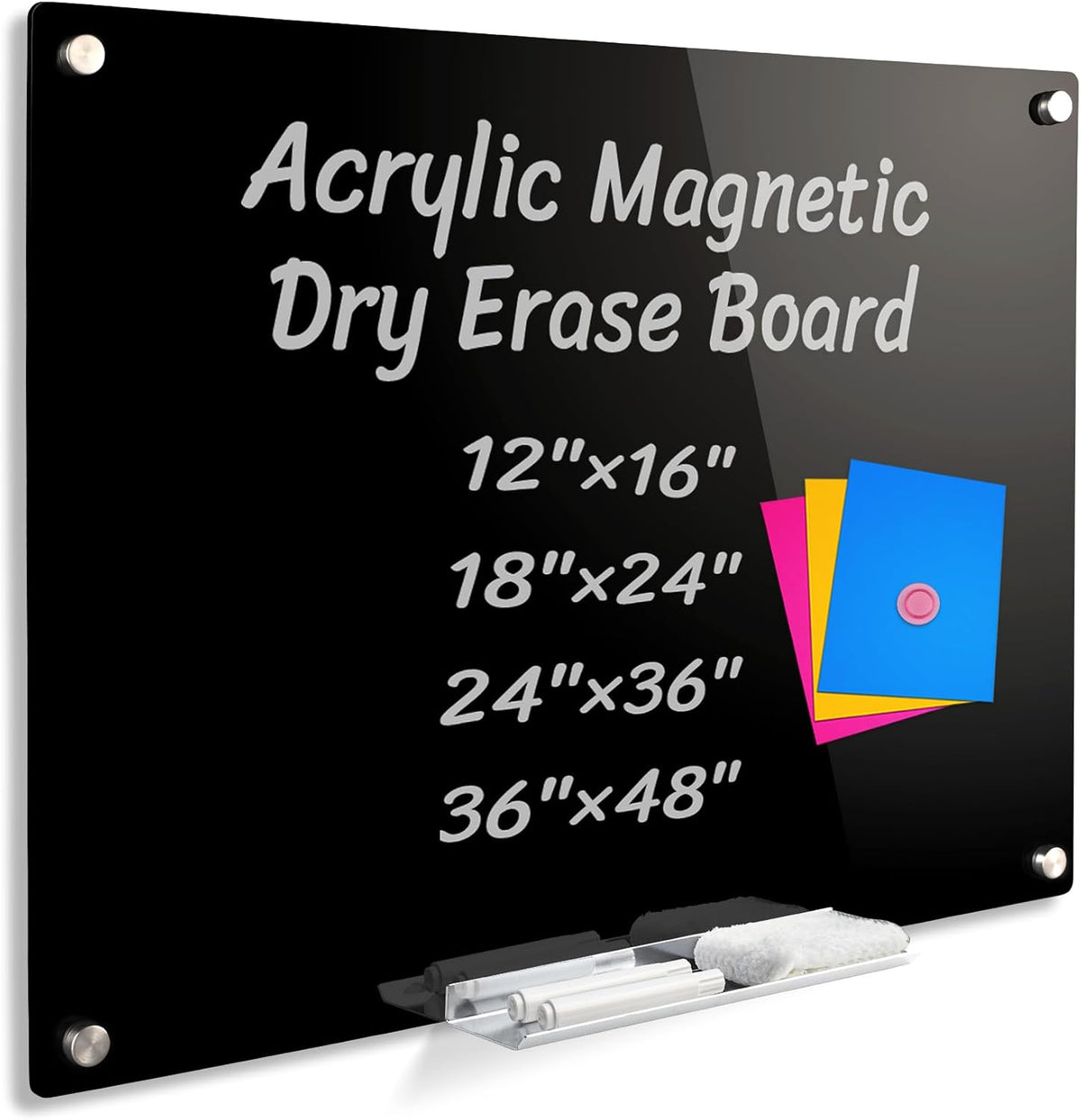 Acrylic Black Magnetic Dry Erase Board for Wall, White Board12”x16”,Frameless Magnetic Dry Erase Board for Office,Classroom and Home,Adults.3040B