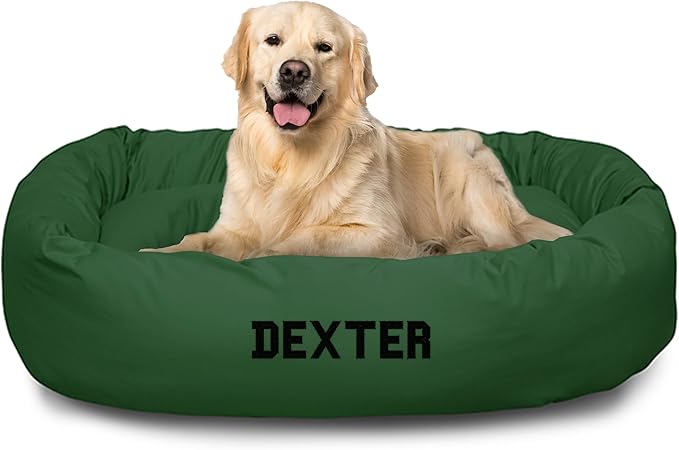 Majestic Pet Personalized 40 Inch Bagel Calming Dog Bed Washable – Cozy Soft Round Dog Bed with Spine Support for Dogs to Rest Their Head - Fluffy Donut Dog Bed 40x29x9 (Inch) - Large – Green