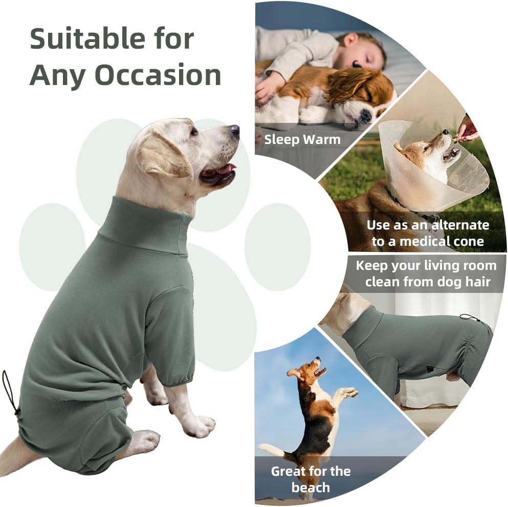Dog Pyjamas PJS Sweater Clothes and Home Clothing Suitable for Medium to Large Breeds of Dogs, Dog Neutering Suits, Extra-Large Stretch Fabric, Four-Legged Clothes (Thickened Green, 5XL)