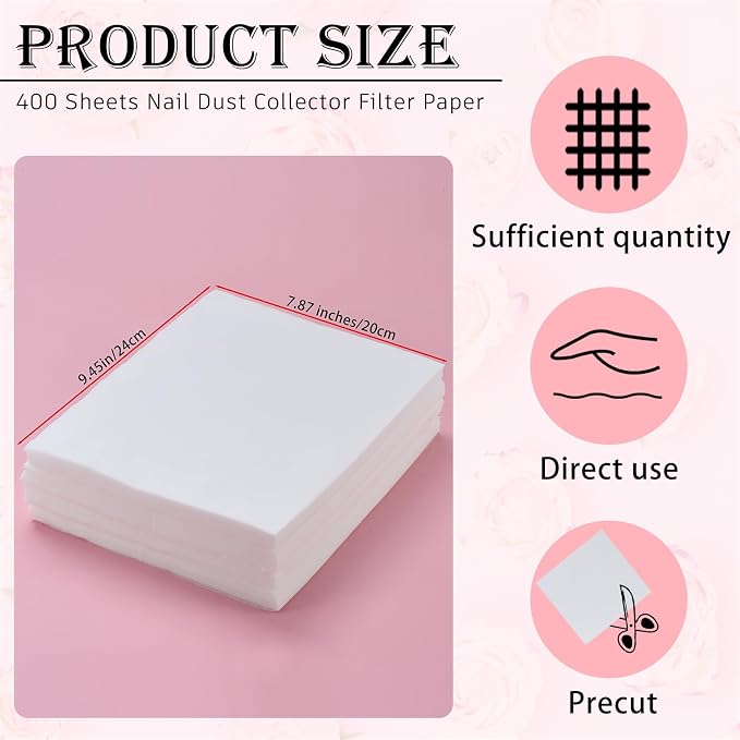 400 Sheets Nail Dust Collector Filter Paper Disposable Nail Dust Suction