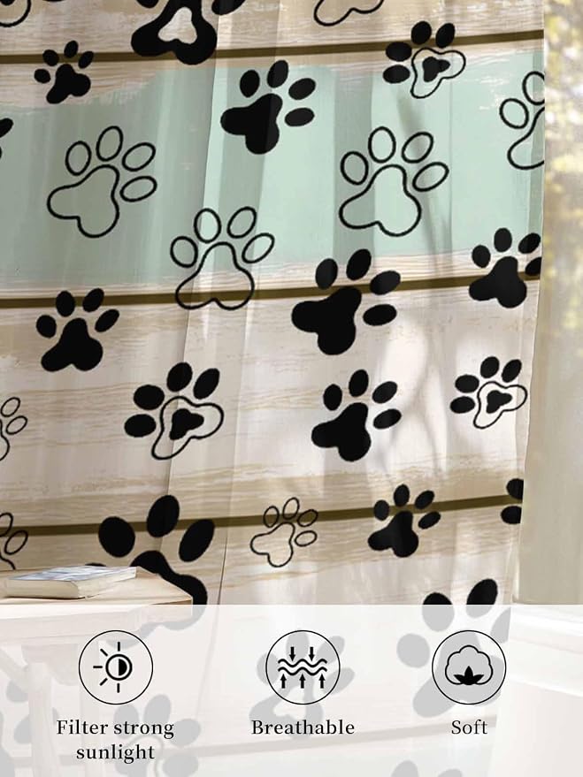 Sheer Curtains 72 Inches Long, Sage Green Beige Farmhouse Semi Sheer Curtains