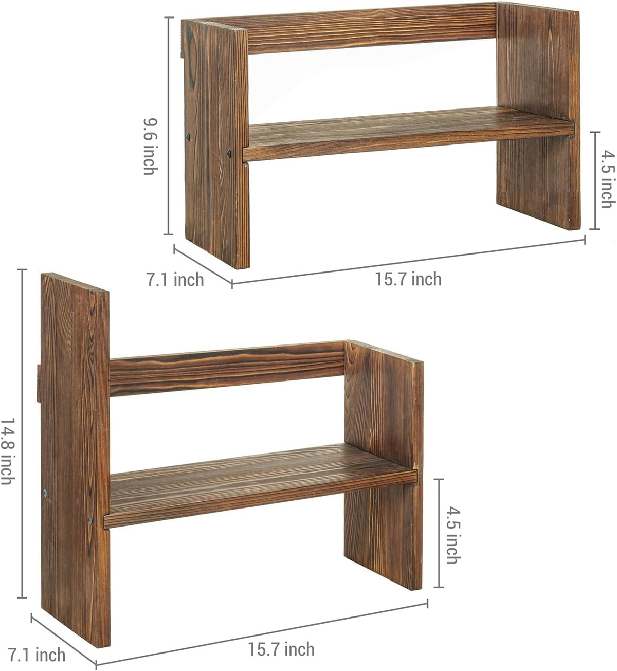 MyGift Adjustable Rustic Burnt Wood Desktop Shelf, Stackable Organizer