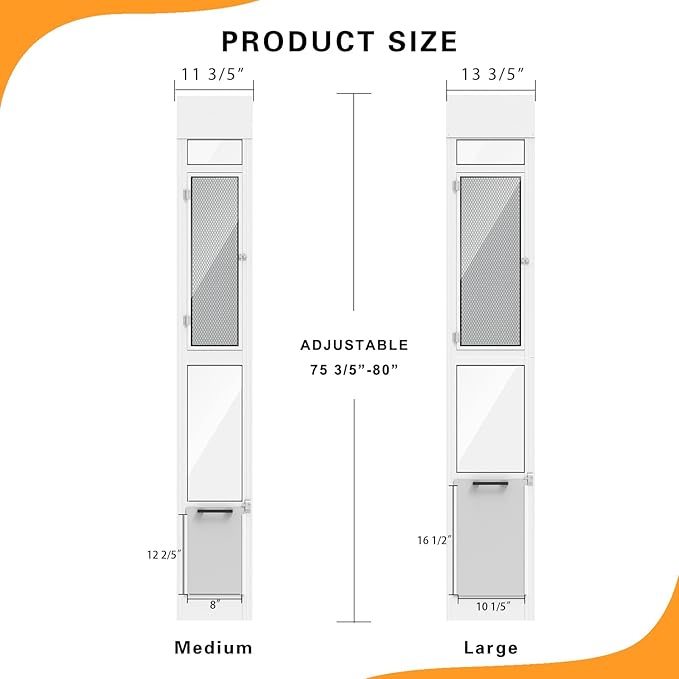 Dog Door for Sliding Glass Door, Adjustable Height 75 3/5" to 80" Sliding Door Pet Door Insert with Screen Design, Suitable for Large Dogs Up to 75 lbs, New
