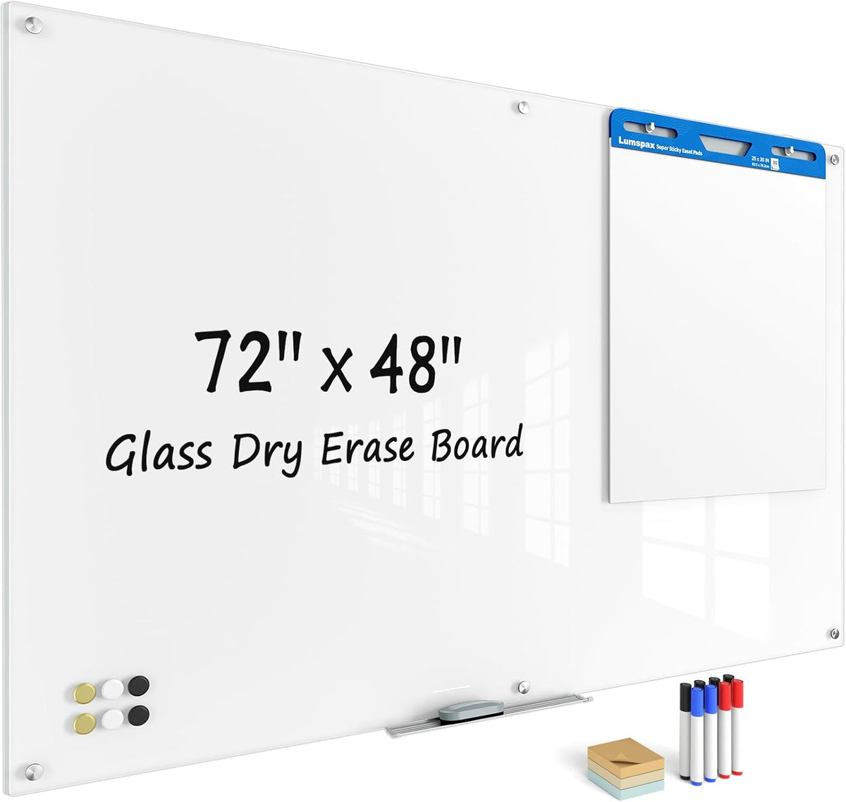 Large Glass Whiteboard, Enhanced Magnetism Glass Dry Erase Board for Wall, 72" x 48" Magnetic Pure White Tempered Glass Board, 6' x 4' Big White Board for Home, Office
