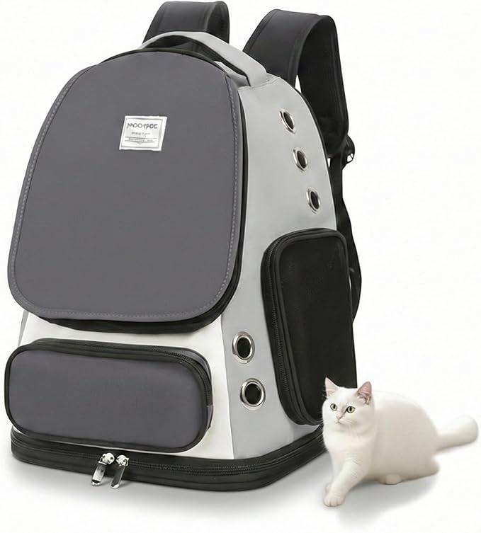 Cat Backpack Carrier, TSA Airline Approved Pet Travel Bag for Small Medium Dogs, Ventilated Hiking Camping Backpack for Cats, Kitten and Puppy up to 18 lbs, Gray Mesh