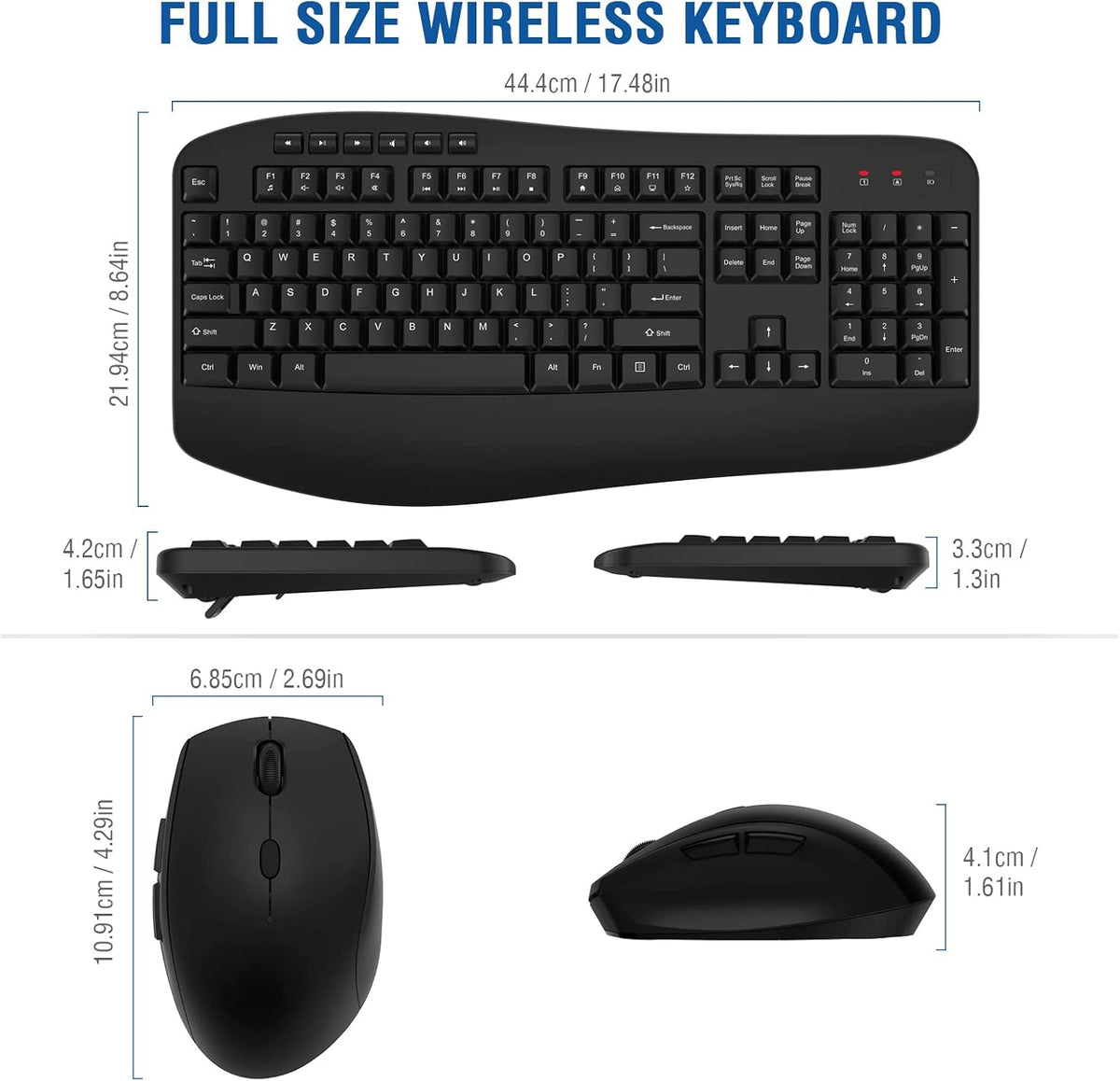Wireless Keyboard and Mouse Combo, Full-Sized 2.4GHz Wireless Keyboard with Comfortable Palm Rest and Optical Wireless Mouse for Windows, Mac OS PC/Desktops/Computer/Laptops (Classic Black)