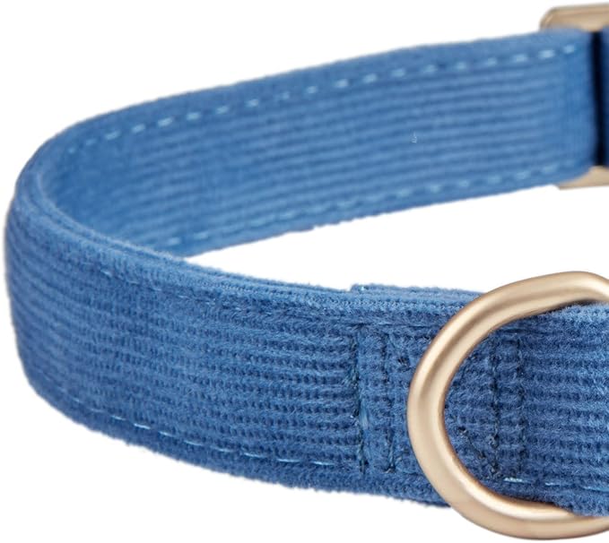 Soft Cotton Dog Collar with Metal Buckle Adjustable Heavy Duty Comfy Corduroy Collars for Small Medium Large Dogs,Blue,Medium