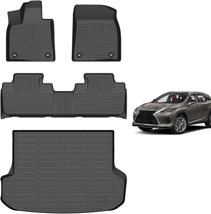 Hutisya-Floor Mats & Cargo Liner Set Custom for Lexus RX RX350 RX450h (Not for RXL) 2016-2022 All Weather Protection Anti-Slip & Durable TPE Full Set Liners Automotive Accessories-Black